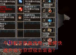 今日新开热血传奇,如何快速升级与获取极品装备? 今日新开热血传奇,如何快速升级与获取极品装备?